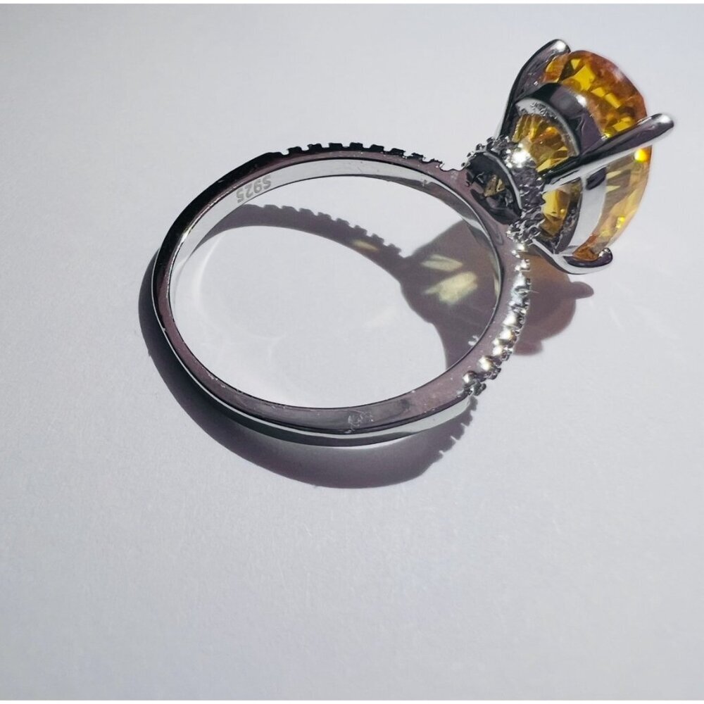 Sterling Silver 925 Ring With Yellow Oval CZ Stone & Moissanite Accents Size 8.2 - Picture 10 of 10